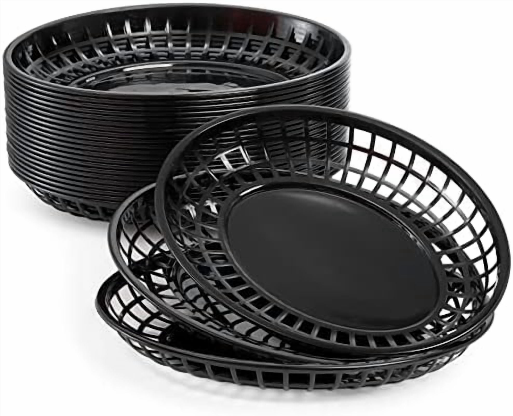 Large Fast Food Baskets, 11.8 x 8.75 Inch, Set of 24, Black - Oval Plastic Food Serving Baskets for Restaurant, Home Kitchen, Office, Party, Picnic$$Home Decor, Kitchen, & Other