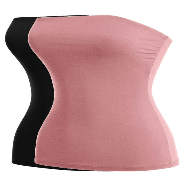 CHUANK Women‘s 2-Pack Basic Solid Stretchy Cotton Long Bandeau Tube Top