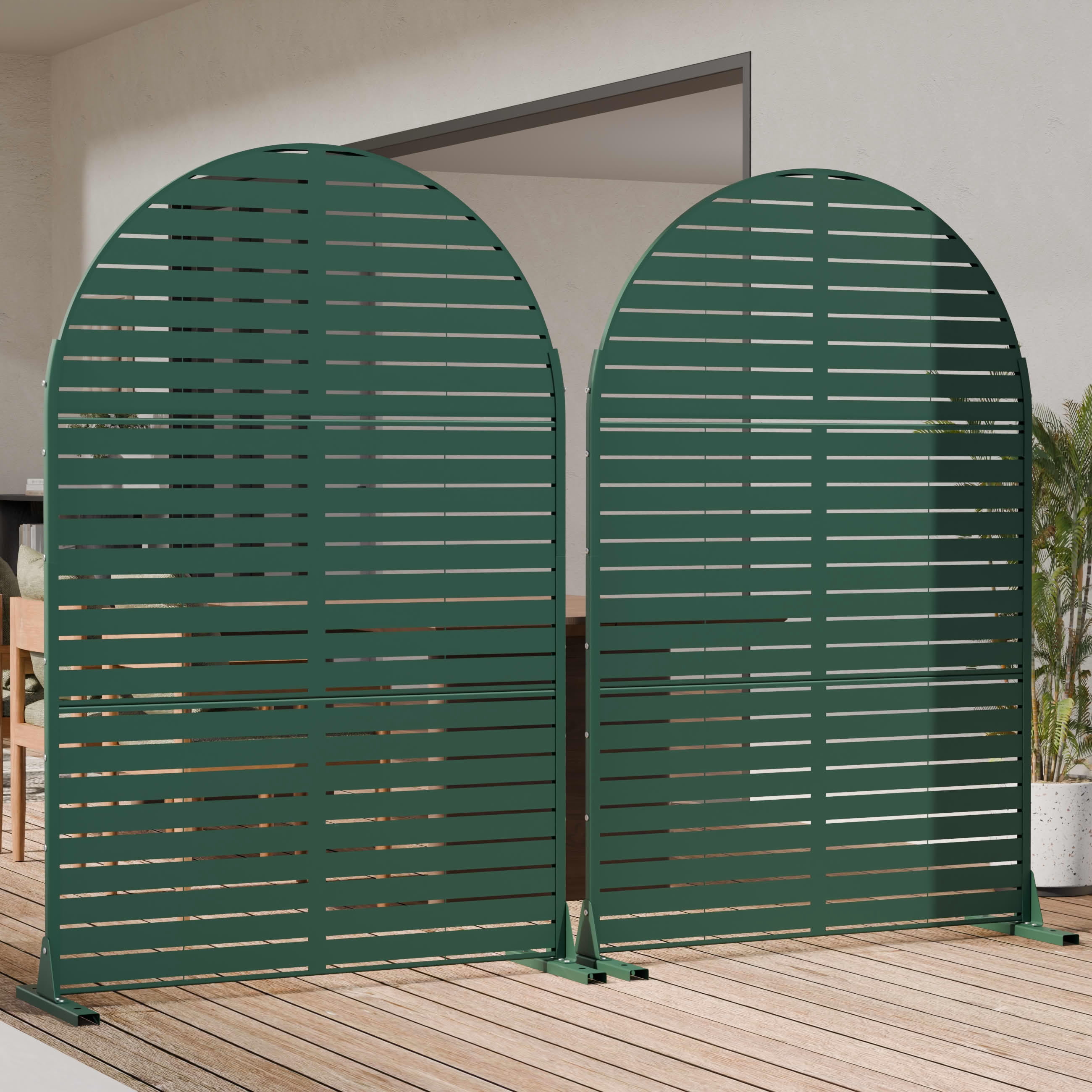 MAYEERTY Outdoor Metal Privacy Screen 6ft × 4ft Dark Green, 3-Panel Classic Louvered, Rust-Resistant for Patio