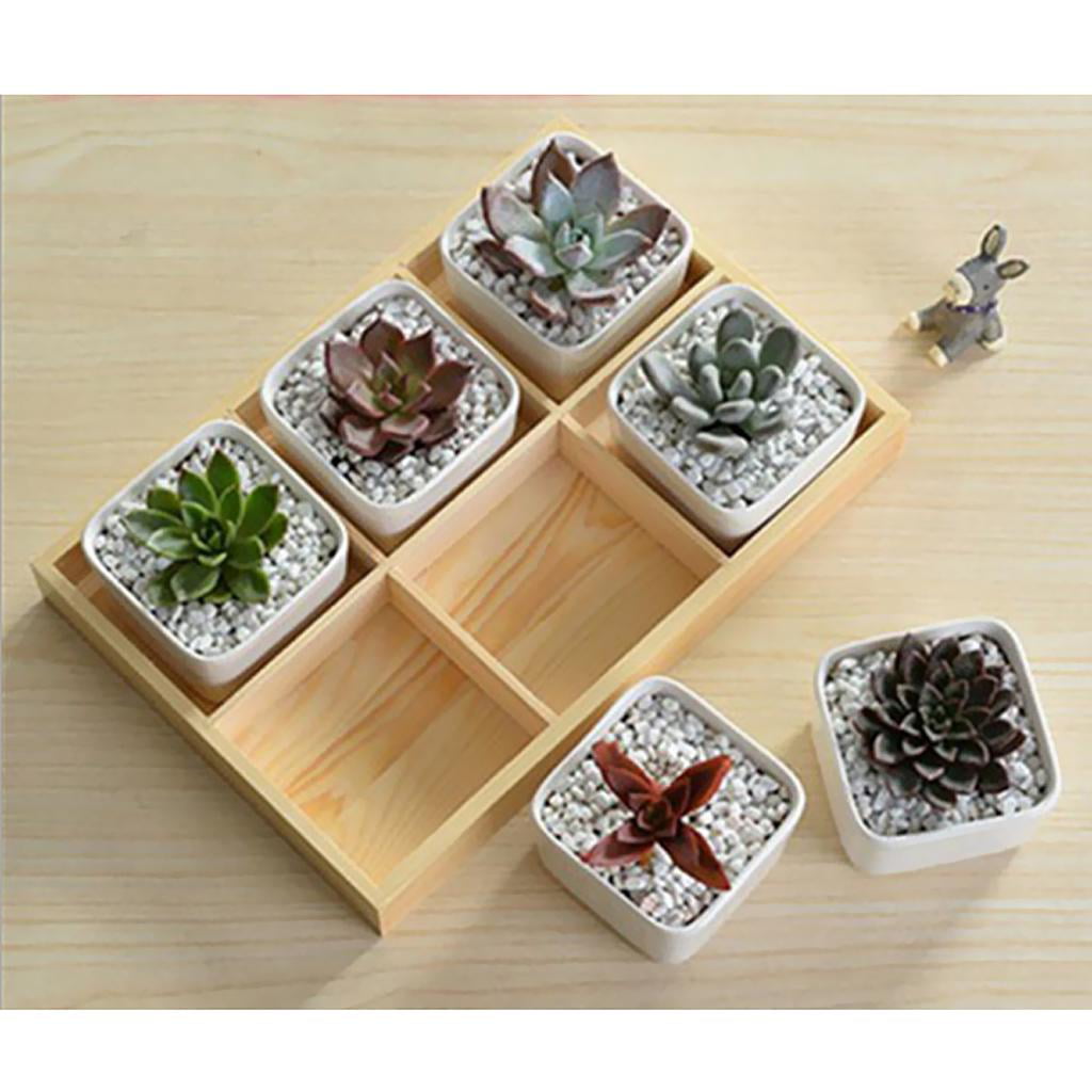 Wooden Multi-Grid Jewelry Storage Box Flower Pot Succulent Planter Container 