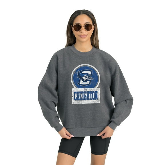 Women's Gameday Couture Creighton Bluejays Charcoal Oversized Drop Shoulder Fleece Drop Pullover Sweatshirt