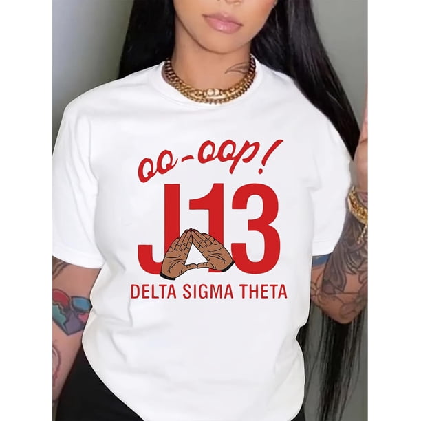 Camisetas divertidas para mujer, con estampado de animales, manga corta, cuello redondo, para verano, casual, holgadas, ligeras1pc Delta Sigma Theta J13 Letter Print T-Shirt, 100% Polyester Knit Fab