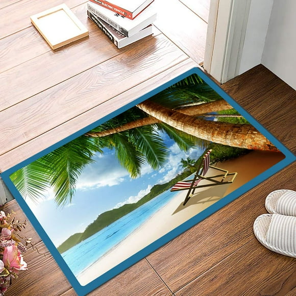 Tapis de Porte Imprimé de Plage Tapis de Bienvenue Intérieur Extérieur avec Dos en Caoutchouc Antidérapant - Tapis Décoratifs pour Entrée Maison Porche Porte d'Entrée