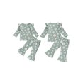 thumbnail image 3 of Aojekbee Baby Girl 2Pcs Fall Outfits Ruffle Long Sleeve Floral Print Tops + Flare Pants Set Toddler Clothes, 3 of 10