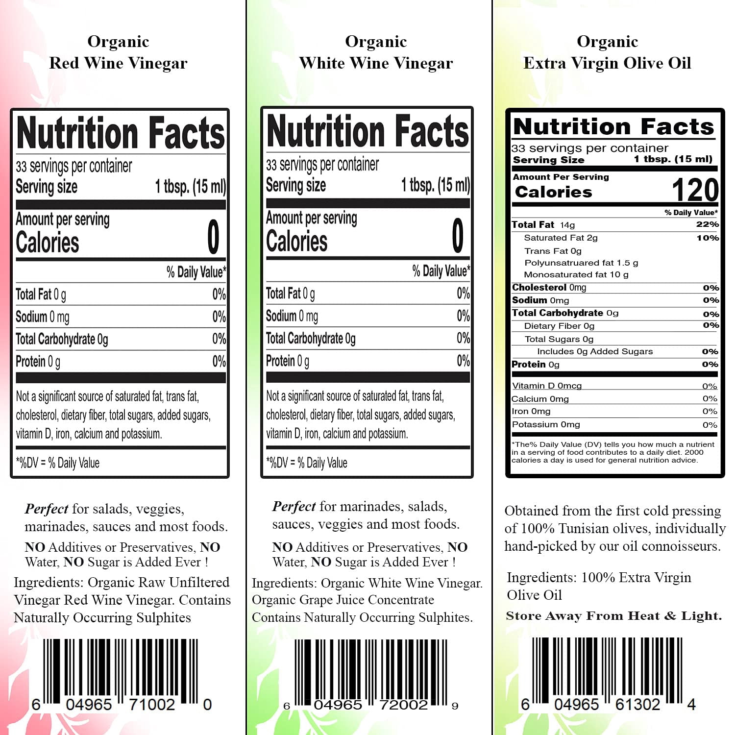 De La Rosa 613 Organic Extra Virgin Olive Oil, Red & White Wine Vinegar, 100% Pure, Vegan, Kosher 16.9 Oz (Pack of 3)