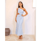 thumbnail image 4 of Vestido de un Solo Hombro para Mujer, con Flores 3D, Sin Mangas, con Cintura Ajustada, para Cóctel o Fiesta de Verano. Azul XL, 4 of 8