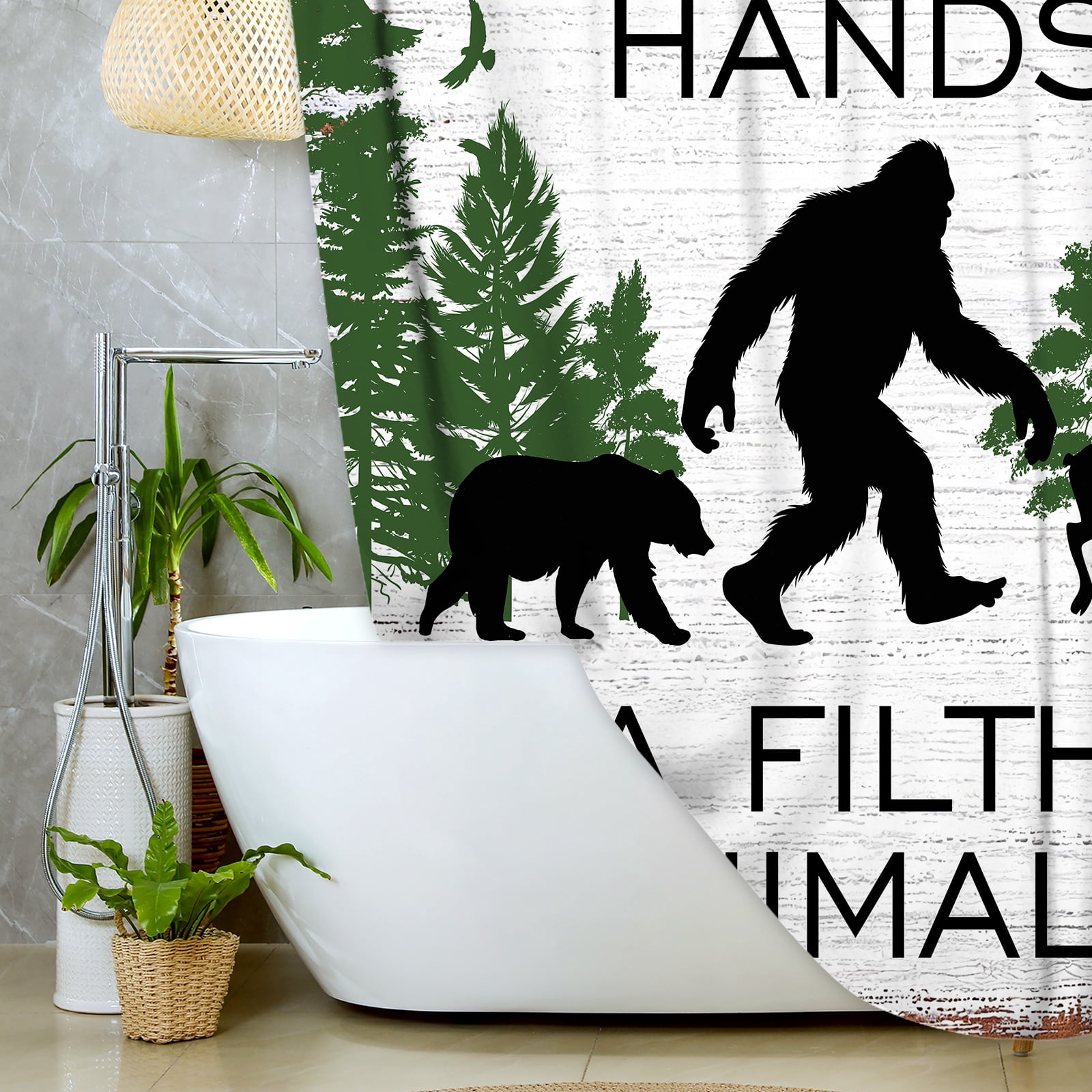 Retro Country Funny Animal Shower Curtain Rustic Vintage Forest Chimpanzee Brown Bear Deer Farmhouse Bathroom Curtain Polyester Fabric Waterproof Shower Curtain Set with 12 Hooks, 60X70IN