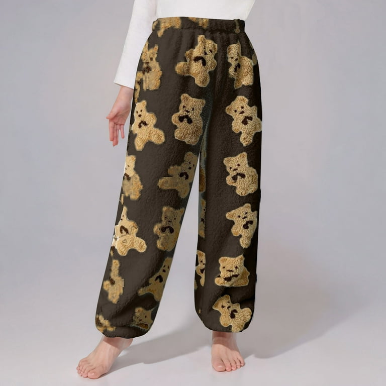 Penkiiy Girls Cute Bear Plush Pajama Pants Soft Fluffy Fleece Warm Pjs Bottoms Sleepwear Winter Comfy Fuzzy Lounge Pants Brown Walmart