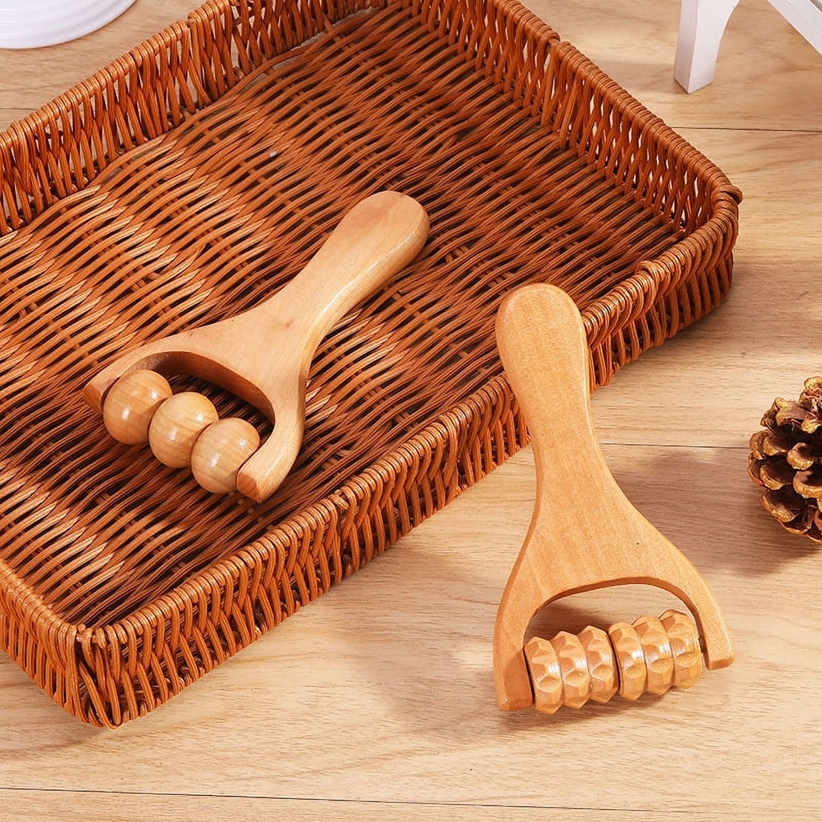 Wooden Massage Roller Tool - 2 Pieces - Connective Tissue Massage - Improves Posture - Massage Devices - Relax - For Back Neck Shoulder Abdomen Waist Arms and Legs