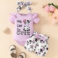 thumbnail image 2 of Sgkm Toddler Girl Outfits Calf Print Toddler Girl Clothes Cute Cartoon Short Romper Shorts Hairband 3 Piece Set, 2 of 7