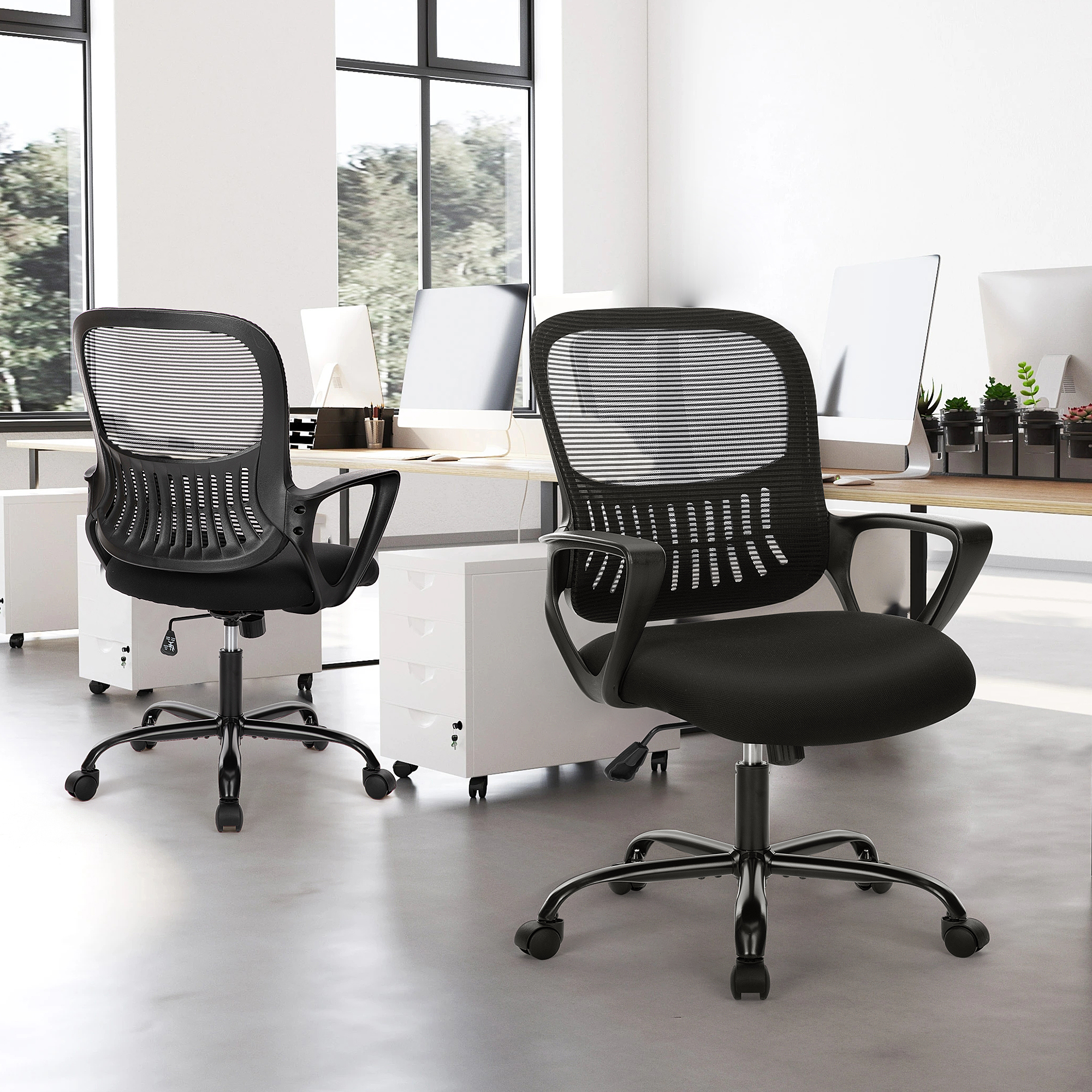 Yangming Mid Back Office Chair, Mesh Ergonomic Swivel Computer Desk Chair with Lumbar Support, Black - image 2 of 9