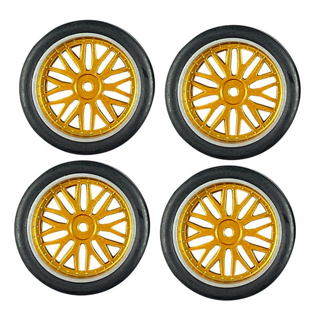 TISHITA 4 Pack RC Car Rims And Tires Tires 32mm Diameter Repalces for 1:18 Scale Yellow