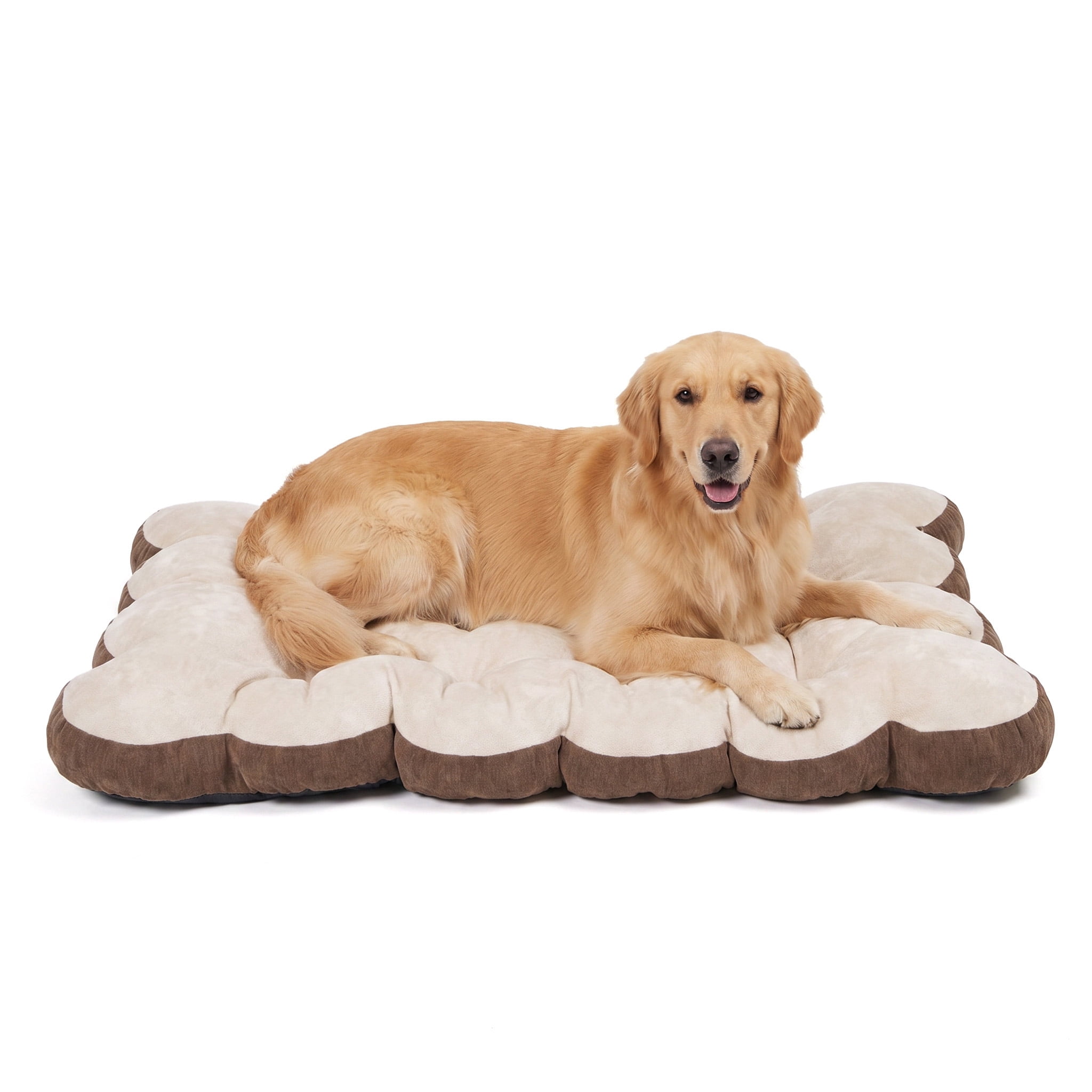 SportPet Designs Tufted Sherpa Cushion Pet Bed, Tan, XL 42 in x 27 in