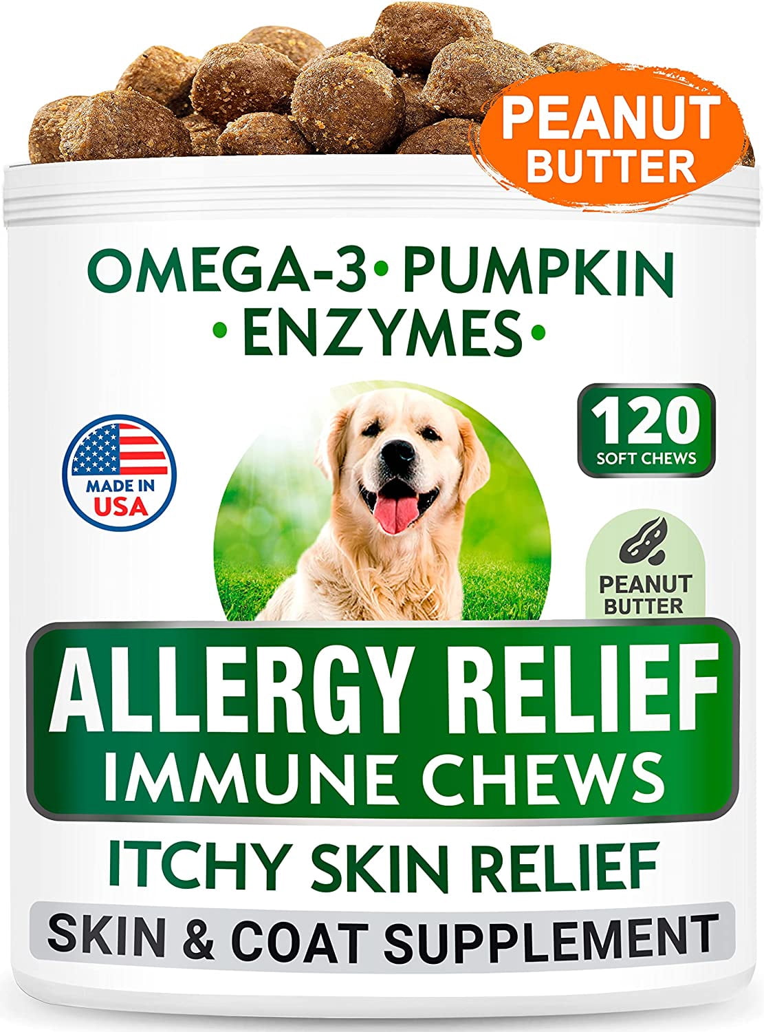 Allergy Relief Dog Treats Omega 3 + Pumpkin + Enzymes Itchy Skin Relief Seasonal Allergies