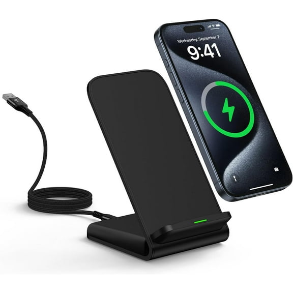 Fast Wireless Charger, 15W Qi Certified Wireless Charging Stand Compatible iPhone 16/15/15 Pro/15 Plus/15 Pro Max/14/14 Pro/13/12, for Samsung Galaxy S25/S24/S23/S22/S21 and Qi-Enabled Phone