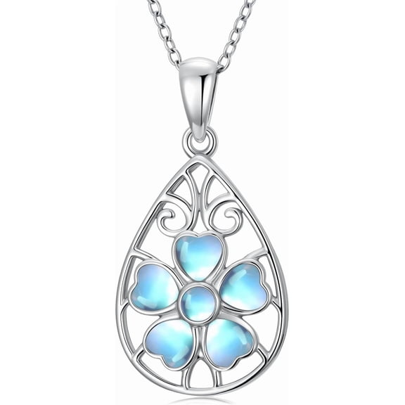 S925 Sterling Silver Flower Pendant Necklace for Women, Inlaid Opal/Moonstone/Crystal/Cubic Zirconia Floral Jewelry Gift for Mom Wife