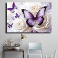 thumbnail image 4 of Mudket White Roses with Purple Butterflies Canvas Wall Art, Floral Wall Decor, Framed Ready to Hang Artwork for Living Room Bedroom Wedding Decor - 12"L x 8"W, 4 of 10