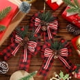 thumbnail image 3 of 6 Pcs Christmas Decoration,Christmas Burlap Plaid Bow with Pine Cones Pine Needles Xmas Checkered Ribbon Bow Christmas Tree Decoration Bows for Christmas Parties Indoor Outdoor, 3 of 6