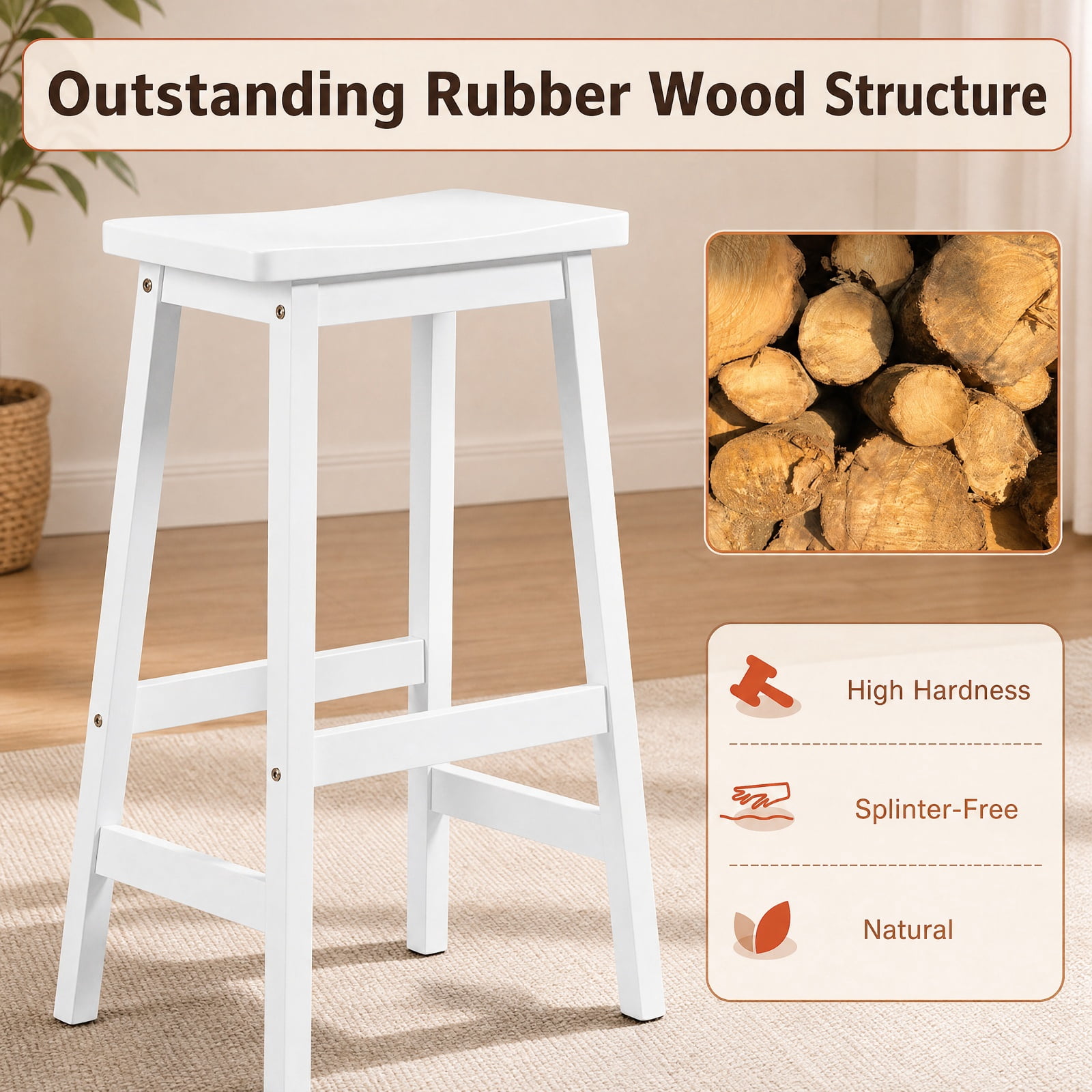 Furnibear Set of 2 Saddle Seat Counter Height Stools with Curved Seat and Footrests