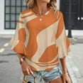 thumbnail image 3 of Abstract Orange Swirl Pattern Design Women's V-Neck Blouse With 3/4 Ruffled Bell Sleeves Casual Top Ladies Blouses, 3 of 7