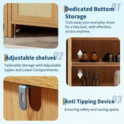Home Rattan Shoe Storage Cabinet, Farmhouse Freestanding Wood Shoe Rack Organizer with Adjustable Shelves for Entryway Hallway Kitchen Living Room Bedroom