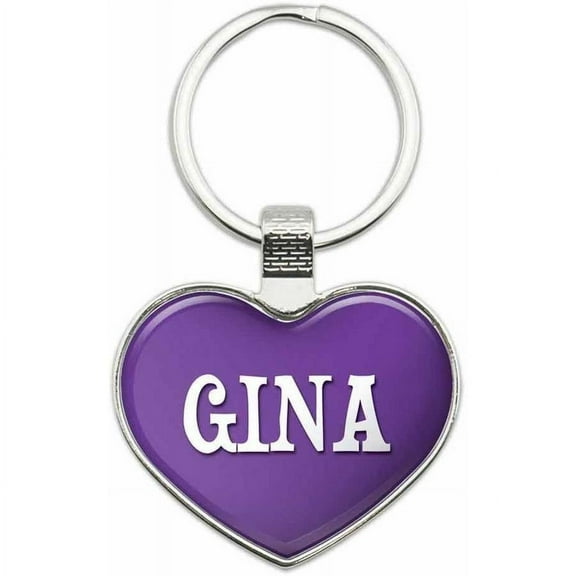 Gina - Names Female Metal Heart Keychain Key Chain Ring, Purple
