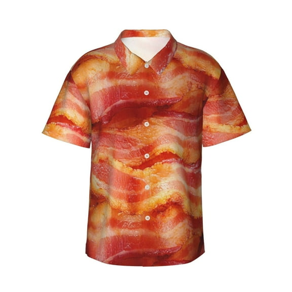 Bacon Hawaiian Shirts For Men, Summer Short-Sleeve Relaxed-Fit Button-Down Shirts Small