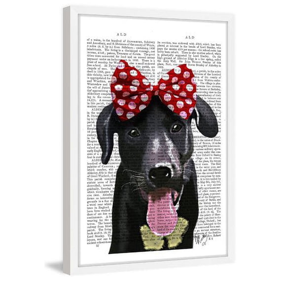 "Black Lab with Red Bow" Framed Painting Print