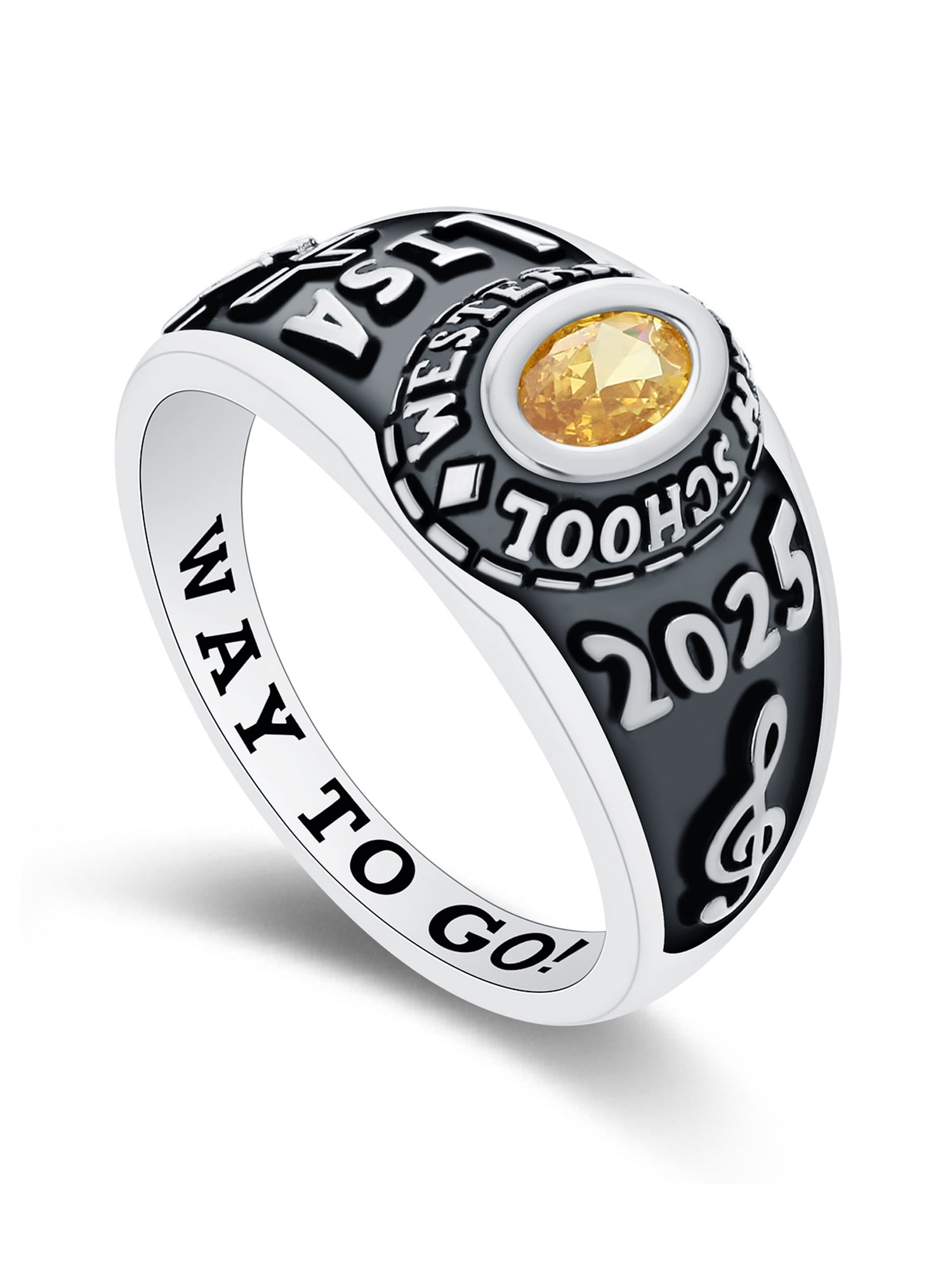 Mementos USA Customized Petite Women's Class Ring 10kt White Gold for High School and College