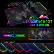 31.5X12 Large Gaming Mouse Pad for Desk, RGB Mouse Pad with 11 Lighting Modes, Quality World Map Mouse Pad with Durable Strip Lighting, Waterproof LED Mouse Pad with Non-Slip Rubber Base