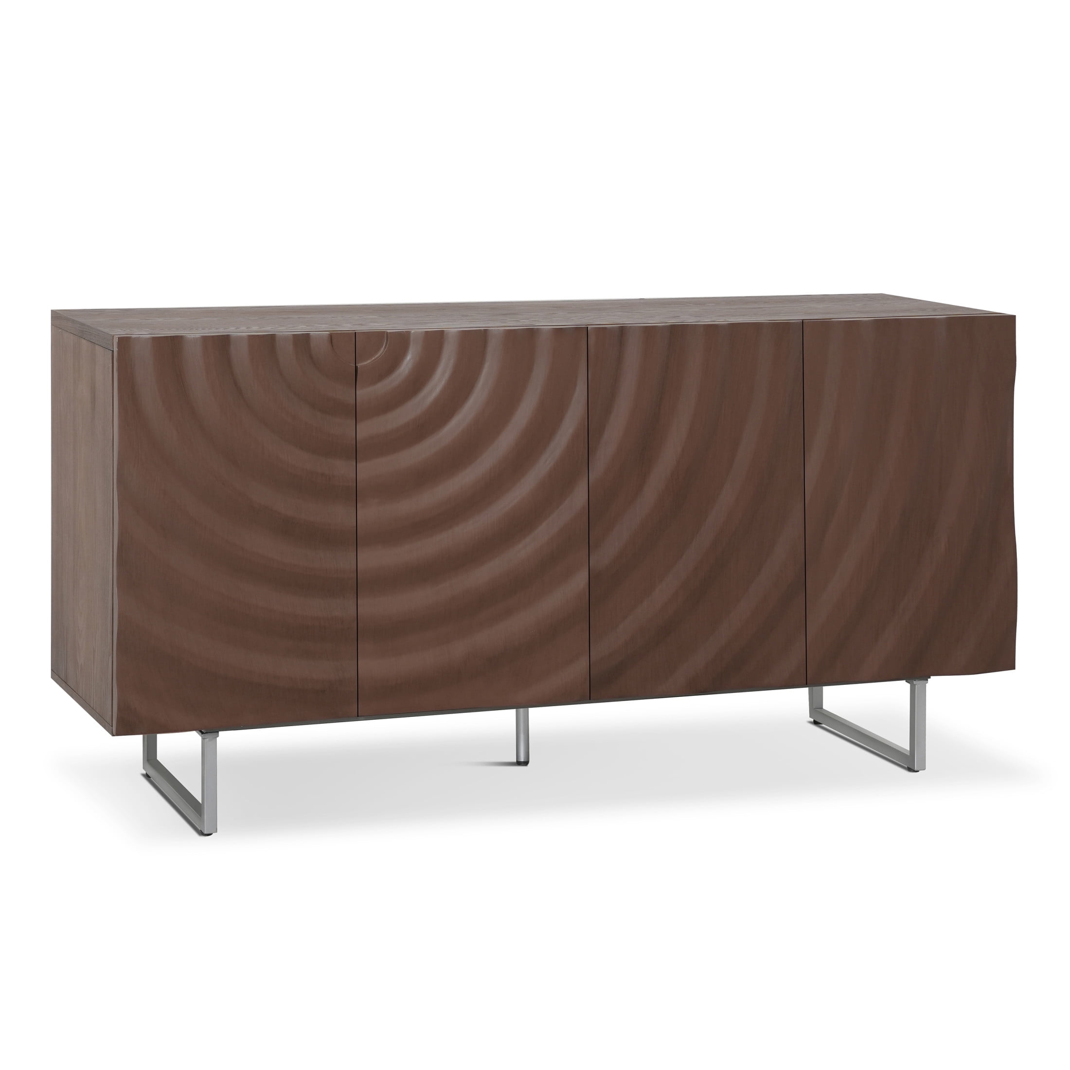 Christopher Knight Home Modern Sculptural 60" Sideboard, Ripple Doors, Adjustable Shelves, Metal Legs, Brown