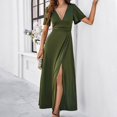 thumbnail image 4 of Dresses for Women's Fashion Fallow V-Neck Short Sleeve Solid Color Dresses Womens Summer Dress Army Green XL, 4 of 5