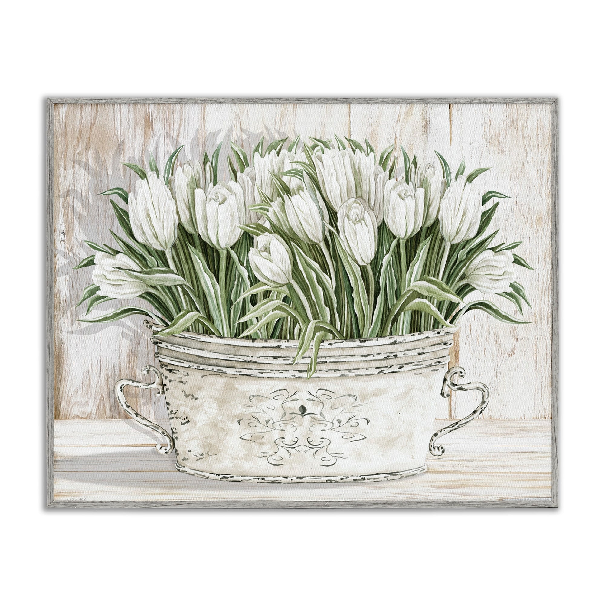 Stupell Industries White Tulip Flowers Fresh Vintage Country Tin Painting, 14 x 11, Design by Cindy Jacobs