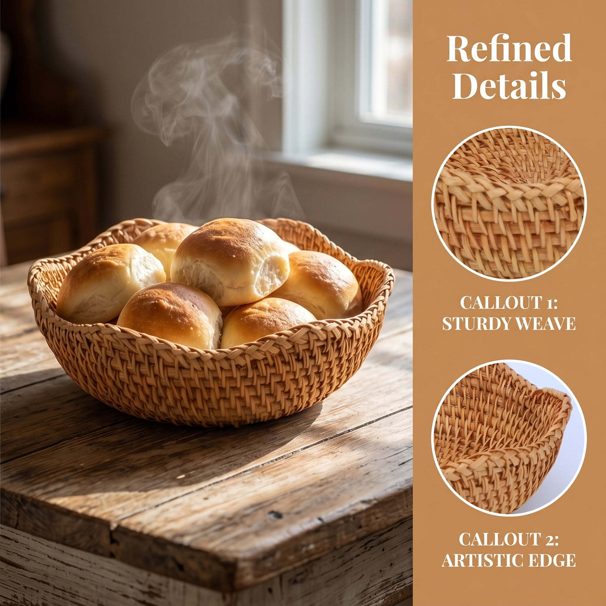Unique Bargains Handmade Woven Bamboo Fruit Basket Rattan Bowl Brown 7.9*7.9*2.8inch