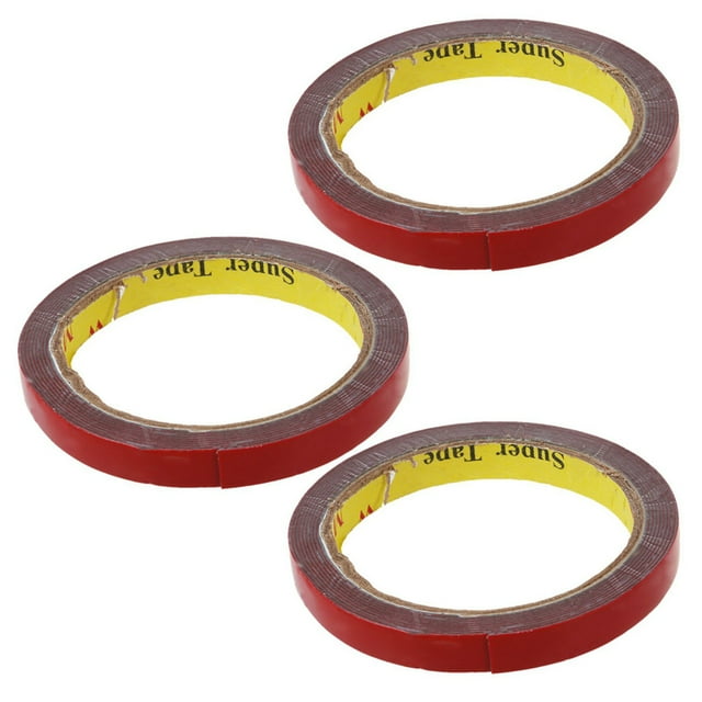 3X Ruban Adhésif Permanent Double Face Super Adhésif pour Véhicule Voiture, Rouge 12MMx3M