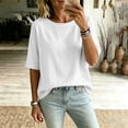 thumbnail image 5 of Women's Round Neck 3/4 Sleeve Casual Top with Loose Decoration and Side Button, 5 of 9