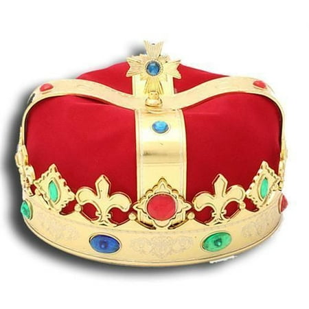 Kings Crown Red Costume Hat for Royal English King Prince Gold Jeweled Accessory
