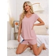 thumbnail image 3 of DARING DIVA 2 Pieces Lounge Knit Tee and Shorts Pajama Set 2XL Pink, 3 of 6