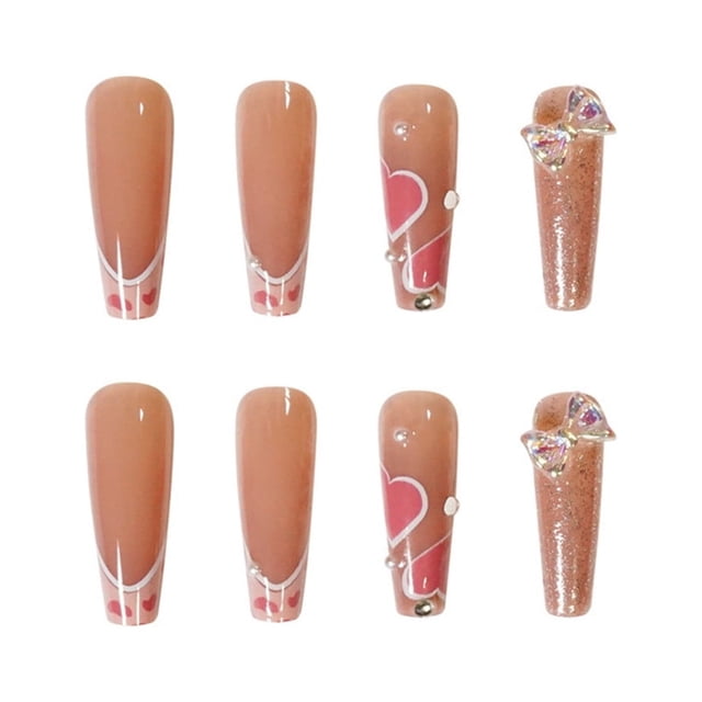 Polvo para uñas postizas, uñas postizas extra largas, uñas postizas de colores, 24 unidades