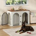 thumbnail image 4 of Hzuaneri Dog Crate Furniture, 46.5'' Wooden Indoor Dog Kennel with Multi‑Door & Anti‑Chew Iron Pipes for Medium‑Large Dogs, White Brown, 4 of 9