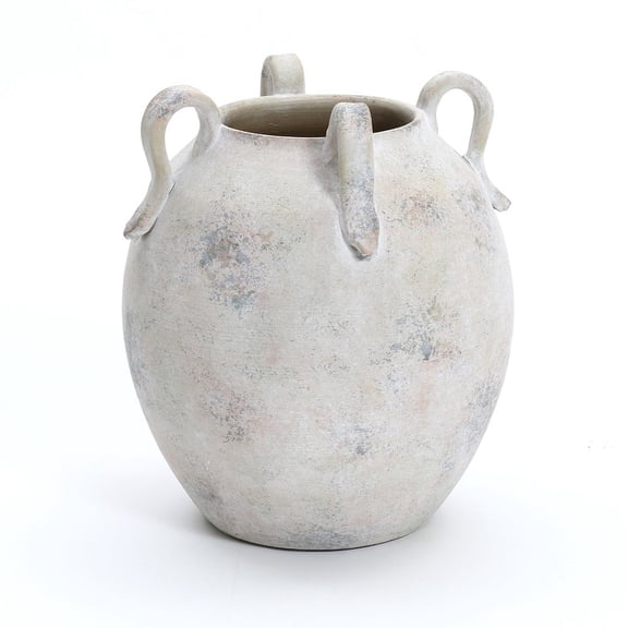 LuxenHome Multi Gray and White Terracotta 11-Inch Tall Vase with Handles