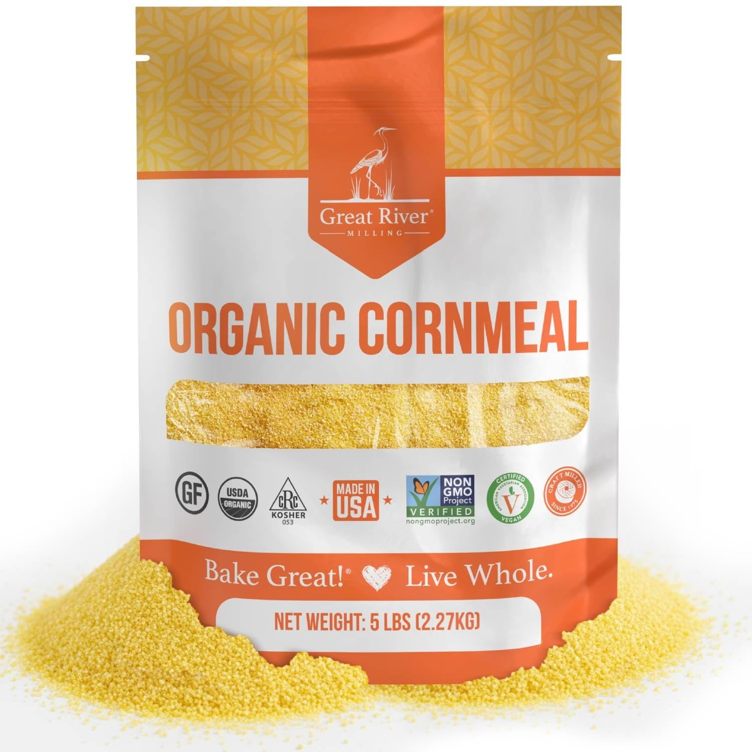 Great River Milling Organic Medium Grind Cornmeal Gluten-Free 5 lb