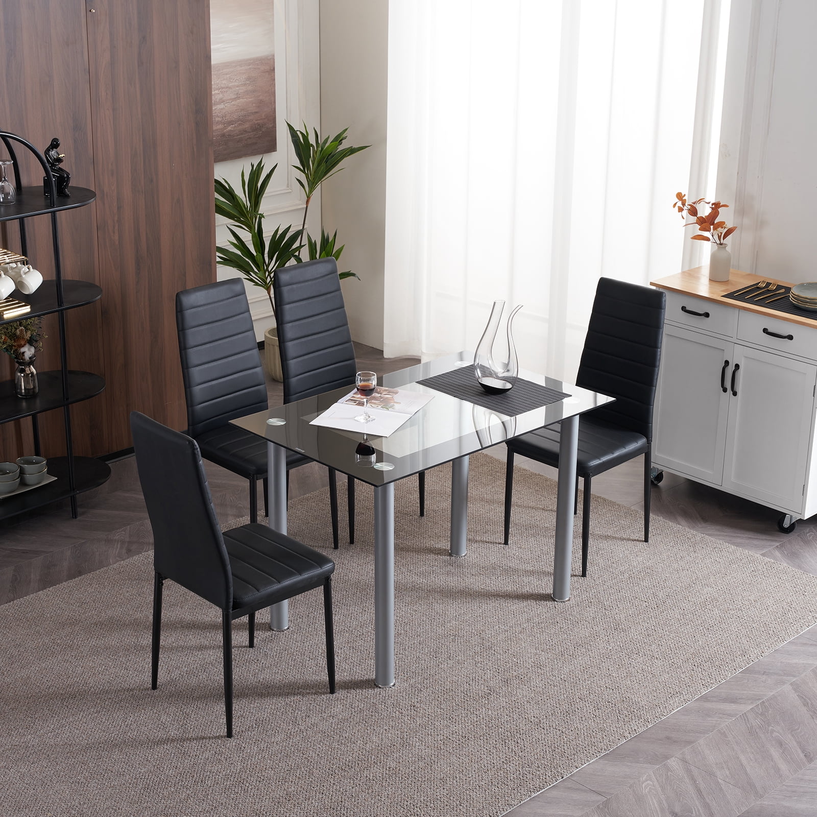Zimtown Set of 4 Dining Side Chairs PU Leather Elegant Design Home Kitchen Furniture Black
