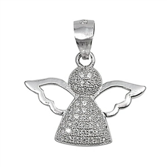 Cute Open Wing Angel Pendant Clear Cubic Zirconia .925 Sterling Silver Faith Charm Jewelry Female