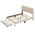 thumbnail image 4 of Full Bed Frame, Velvet Upholstered Platform Bed with a Big Drawer, Storage Bedframe with Headboard and Footboard, Wooden Bed Frame with Strong Wooden Slats, No Box Spring Needed, Beige, 4 of 7