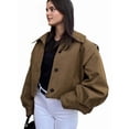 thumbnail image 3 of Womens Cropped Jacket Batwing Sleeve Trendy Casual Short Trench Coats Button Up Outerwear Khaki S, 3 of 9