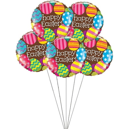 PMU Happy Easter Eggs and Chocolate 18 Inch Mylar Foil Balloon Pkg/5