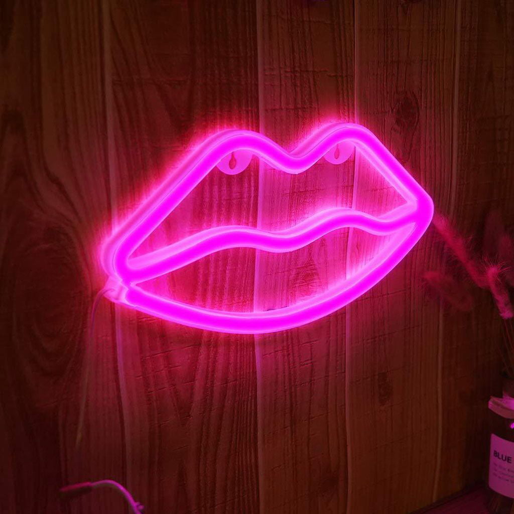 Red Lip LED Neon Sign Night Light Desk Table Stand Bar Lamp Home Decor Gift US 