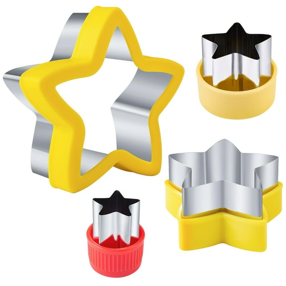 Star Cookie Cutters 4 Pcs Set, Stainless Steel Sandwich Fruit Vegetable Cutters for Lunch Bento, Fun Food Shapes for s s, Yellow