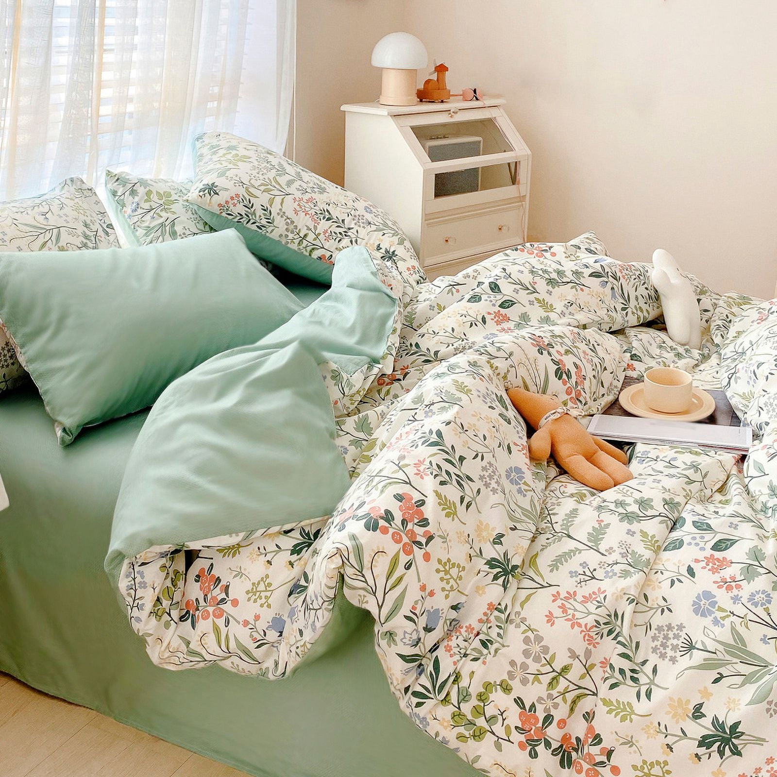 YELEE Bed Flats Sheet Sets 3pcs Luxurious Floral Print Comforter Cover and Fragrant Grass Microfiber Pillowcases